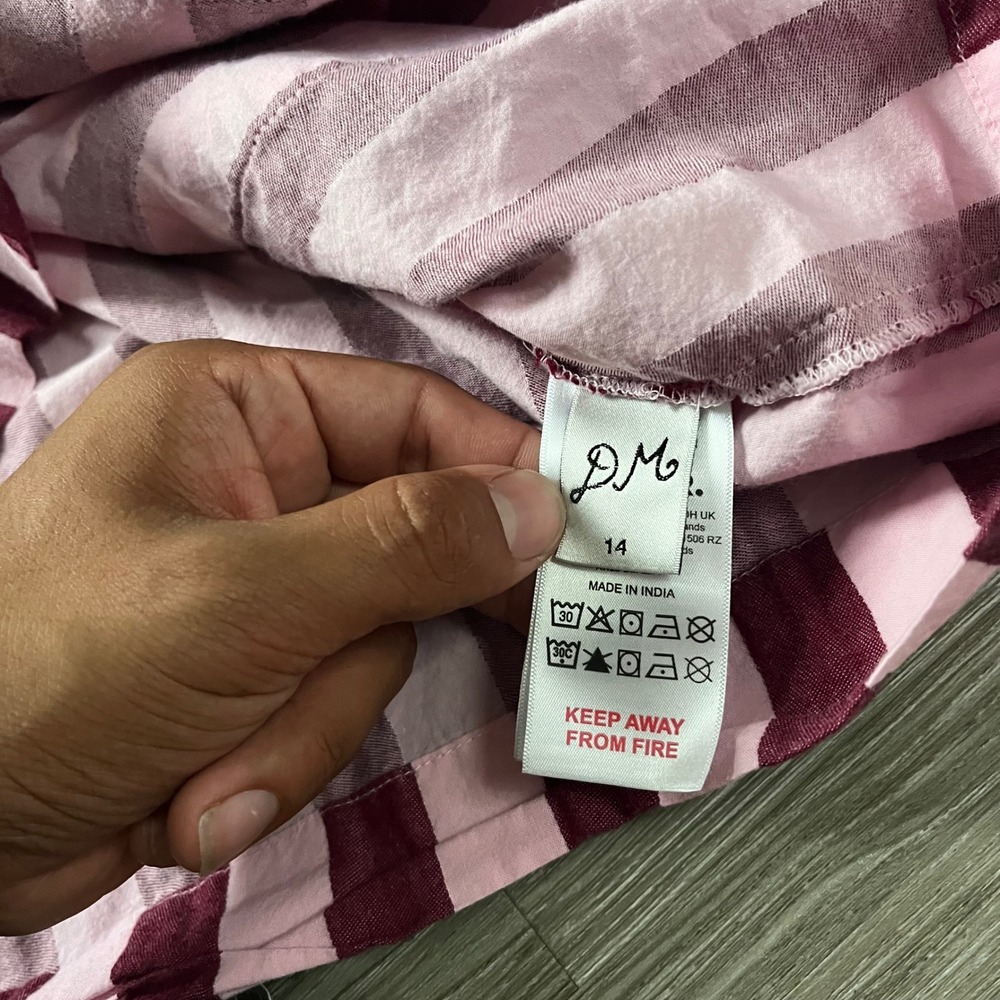 Damson Madder Burgundy Pink Striped Pajama Shirt Heart Buttons Size 14 - Picture 4 of 7